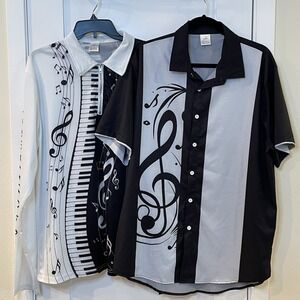 BOGO Two Dueling Pianos Mens Shirts Long Short‎ Sleeve Black White Gray XXL 2XL